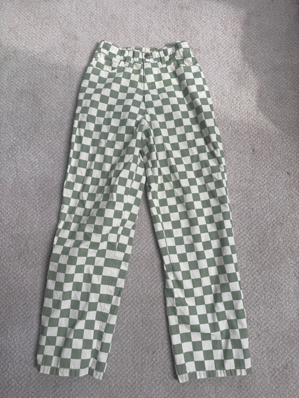 Thrills Checkerboard Straight-Leg Jeans - Sage & White